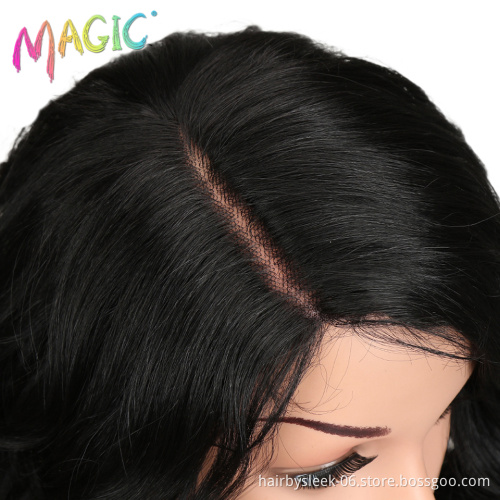 Magic Hair Short Loose Wavy Bob Wigs 12"inch Black Synthetic Front Lace Wigs For African American Women High Temperature Fiber